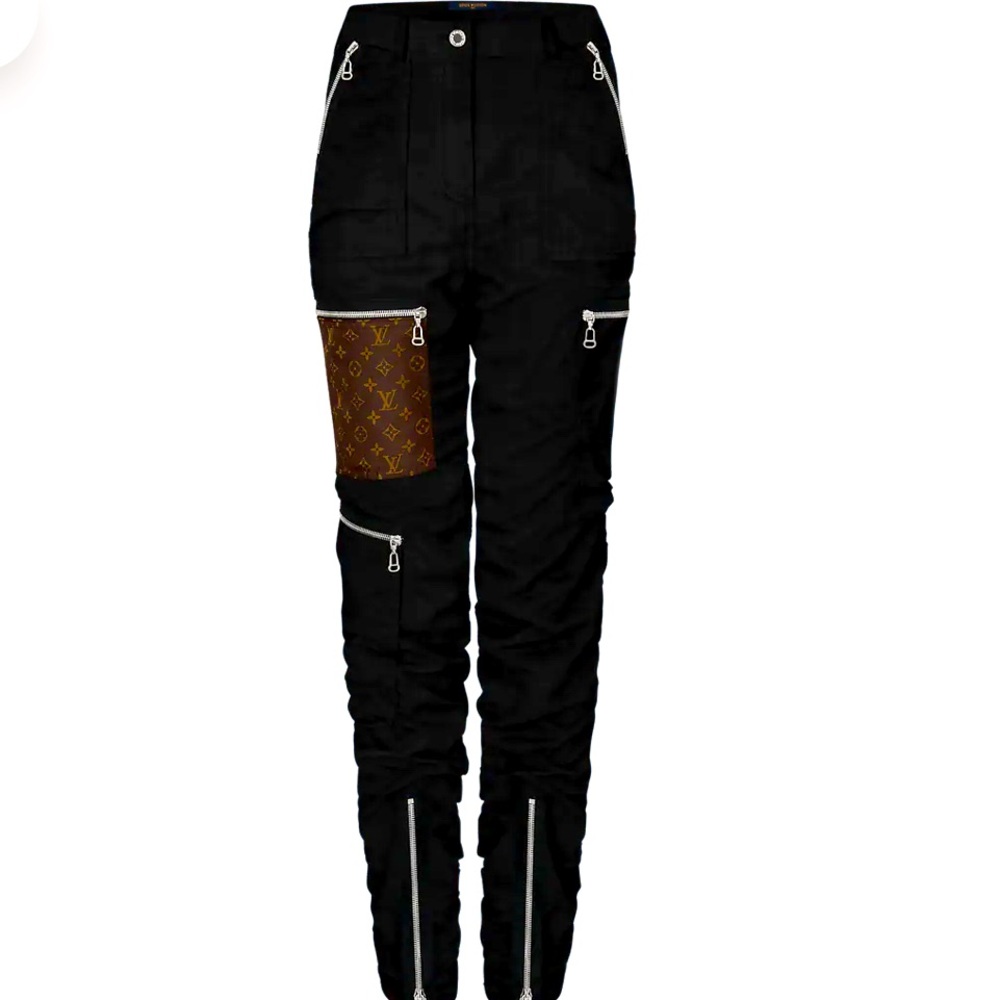 Louis Vuitton Black Cargo Pants with Monogram Patch